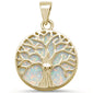 Yellow Gold Plated Round White Opal Tree of Life Design .925 Sterling Silver Pendant