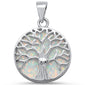 Round White Opal Tree of Life Design .925 Sterling Silver Pendant