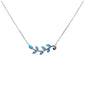 Blue Opal Olive Branch Leaf Design .925 Sterling Silver Pendant Necklace 16+1" Ext.
