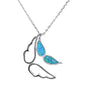Blue Opal Angel Wings Design .925 Sterling Silver Pendant Necklace 16+1" Ext.