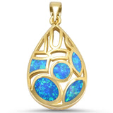 <span>CLOSEOUT! </span> Yellow Gold Plated Blue Opal Design .925 Sterling Silver Pendant
