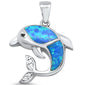 Blue Opal Dolphin & Cz .925 Sterling Silver Charm Pendant