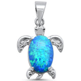 Blue Opal Turtle .925 Sterling Silver Charm Pendant