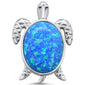 Blue Opal Oval Turtle .925 Sterling Silver Charm Pendant