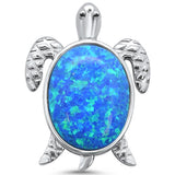 Blue Opal Oval Turtle .925 Sterling Silver Charm Pendant