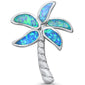 Blue Opal Beach Palm Tree .925 Sterling Silver Charm Pendant