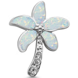 White Opal Beach Palm Tree .925 Sterling Silver Charm Pendant