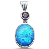 Blue Opal Oval .925 Sterling Silver Charm Pendant