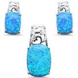 <span>CLOSEOUT! </span>Cushion Cut Blue Opal .925 Sterling Silver Pendant & Earring Set