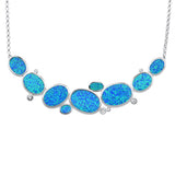 <span>CLOSEOUT! </span>Blue Opal & Cubic Zirconia .925 Sterling Silver Pendant Necklace 18" Long