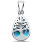 Pear Shape Blue Opal Tree of Life .925 Sterling Silver Pendant