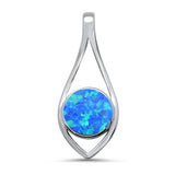 Round Modern Lab Created Blue Opal .925 Sterling Silver Pendant