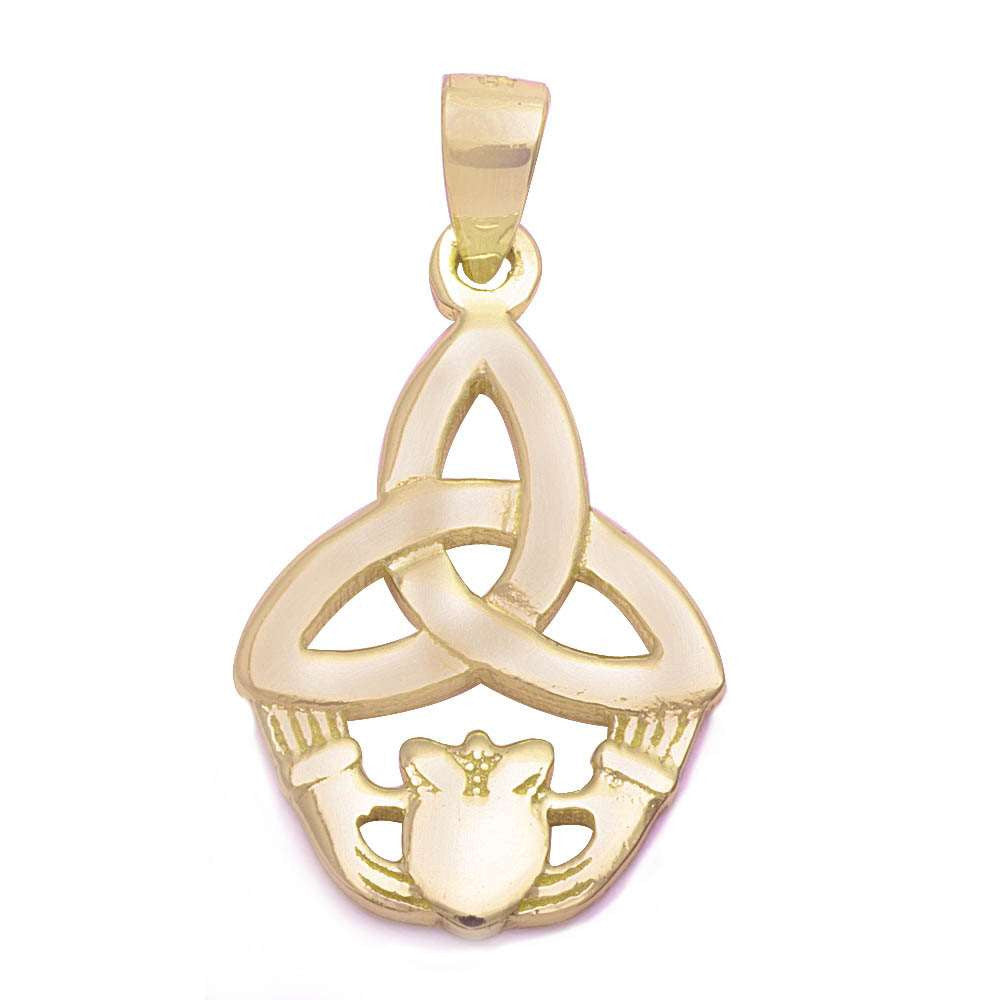 Yellow Gold Plated Celtic Design Irish Claddagh .925 Sterling Silver Pendant