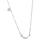 Star Moon Celestial Trendy .925 Sterling Silver Necklace 16"+2" Ext
