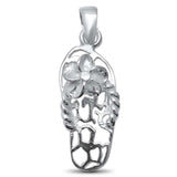 Plain Plumeria Design Sandal Flip Flop  .925 Sterling Silver Charm Pendant