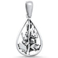 <span>CLOSEOUT! </span>Plain Pear Shape with Flowers & Leaves .925 Sterling Silver Pendant