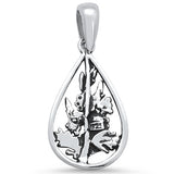 Plain Pear Shape with Flowers & Leaves .925 Sterling Silver Pendant