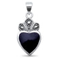 <span>CLOSEOUT!</span>Cute! Black Onyx Crown Heart .925 Sterling Silver Charm Pendant