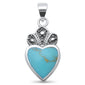 <span>CLOSEOUT!</span>Cute! Turquoise Crown Heart .925 Sterling Silver Charm Pendant