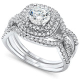 Prong Wedding Set Round CZ .925 Sterling Silver Ring