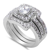 3 PIECE ENGAGEMENT BRIDAL Set .925 Sterling Silver Ring