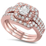 3 Piece Rose Gold Plated Cubic Zirconia  .925 Sterling Silver Ring Set