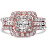 3 Piece Rose Gold Plated Cubic Zirconia  .925 Sterling Silver Ring Set