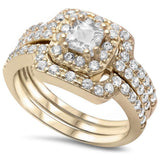 3 Piece Yellow Gold Plated Cubic Zirconia  .925 Sterling Silver Ring Set