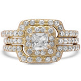 3 Piece Yellow Gold Plated Cubic Zirconia  .925 Sterling Silver Ring Set