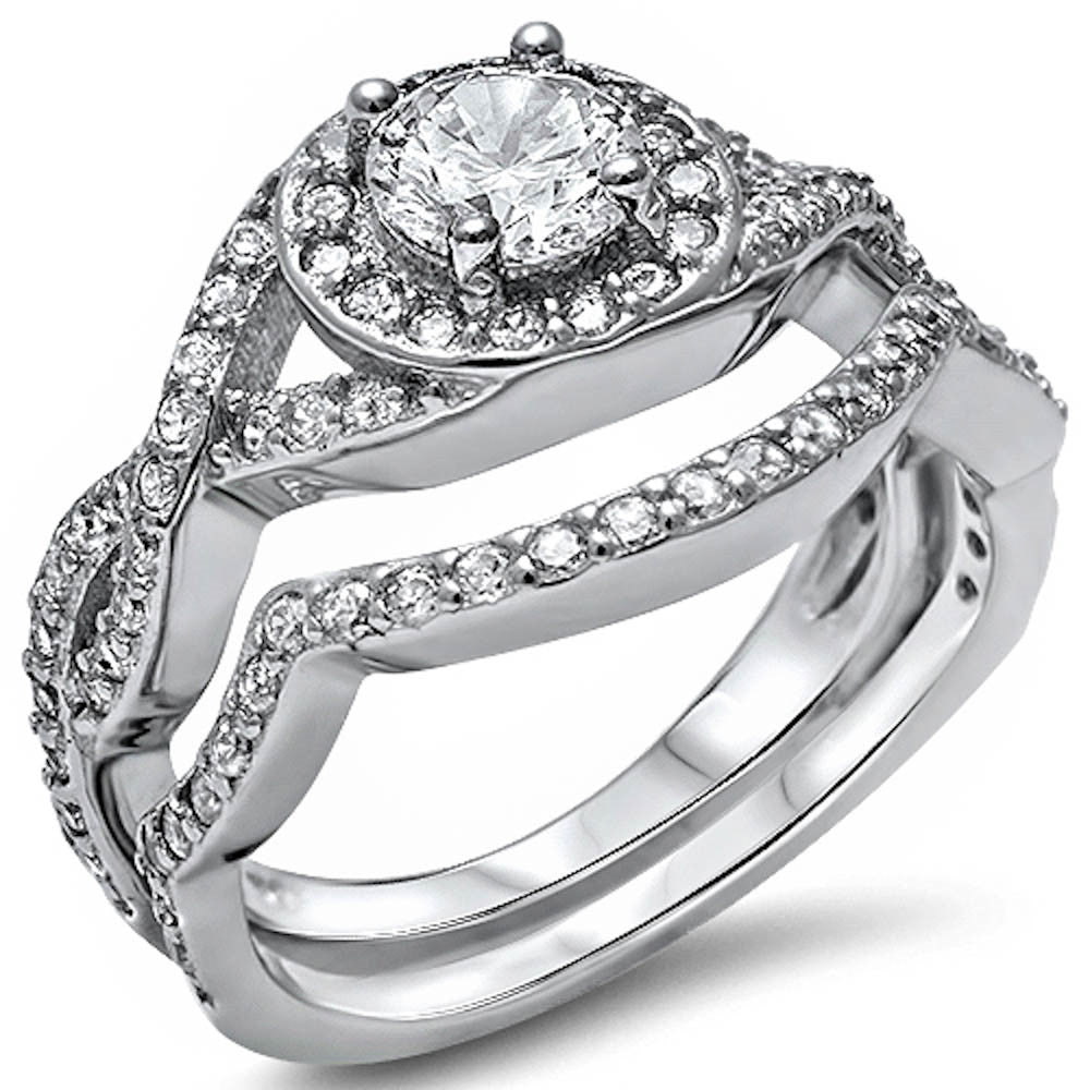 <span>CLOSEOUT! </span>1ct Cubic Zirconia Twisted Band Two Piece Bridal Set .925 Sterling Silver