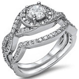 <span>CLOSEOUT! </span>1ct Cubic Zirconia Twisted Band Two Piece Bridal Set .925 Sterling Silver