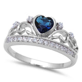 Beautiful SAPPHIRE Heart and White cubic Zirconia .925 Sterling Silver Ring SIZES 5-10