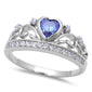 .925 Sterling Silver Tanzanite Heart & Cz Crown Ring Sizes 5-10