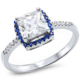 Cushion shape Fine Cubic Zirconia & Sapphire .925 Sterling Silver Ring Sizes 4-10