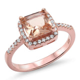 Princess Cut Morganite & Cz Engagment  .925 Sterling Silver Ring Sizes 5-10
