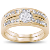 2 Piece Yellow Gold Plated Round Cubic Zirconia Channel Set .925 Sterling Silver Ring Sizes 5-10