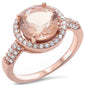 Rose Gold Plated Halo Morganite & Pave Cubic Zirconia .925 Sterling Silver Ring Sizes 5-11