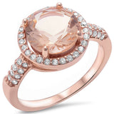 Rose Gold Plated Halo Morganite & Pave Cubic Zirconia .925 Sterling Silver Ring