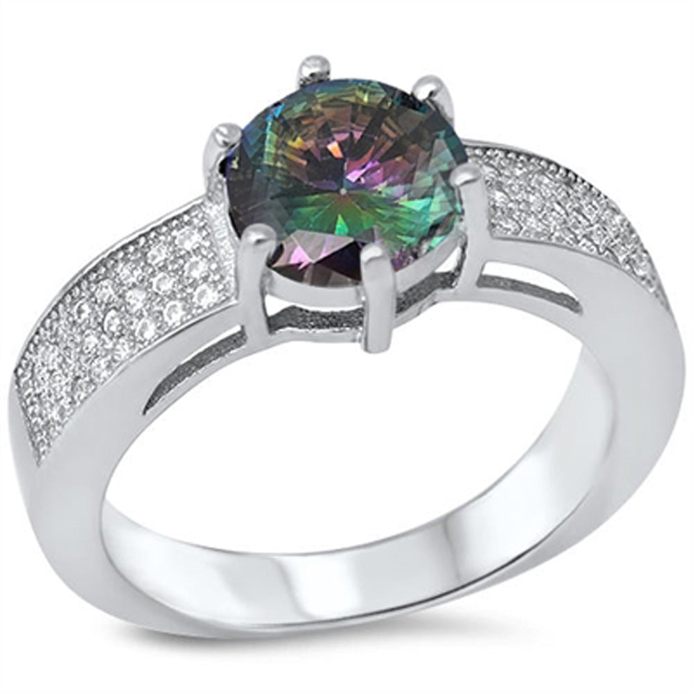 <span>CLOSEOUT!</span>Round Rainbow Topaz & Pave Set Cz .925 Sterling Silver Ring Sizes 5-10