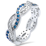   Blue Sapphire & Cubic Zirconia Infinity Band .925 Sterling Silver Ring