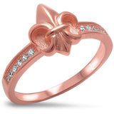 Rose Gold Plated Fleur De Lis .925 Sterling Silver Ring Sizes 4-11