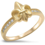 Yellow Gold Plated Fleur De Lis .925 Sterling Silver Ring Sizes 4-7,9-12