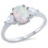 Oval White Opal & Cubic Zirconia Heart .925 Sterling Silver Ring