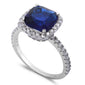 3ct Cushion Cut Sapphire & CZ .925 Sterling Silver Ring Sizes 5-10