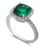 3ct Green Emerald & Russian CZ .925 Sterling Silver Ring