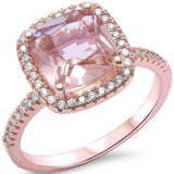Cushion Cut Morganite & Cz .925 Sterling Silver Ring Sizes 5-10