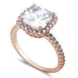 Rose Gold Plated Cushion Cut Fine Cz .925 Sterling Silver Ring