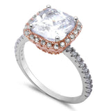 <span>CLOSEOUT! </span>3ct Two Tone Cushion Cut Fine Cz .925 Sterling Silver Ring