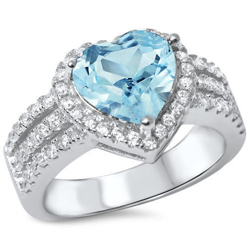 <span>CLOSEOUT!</span> Aquamarine & Cubic Zirconia Heart .925 Sterling Silver Ring