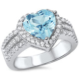  Aquamarine & Cubic Zirconia Heart .925 Sterling Silver Ring